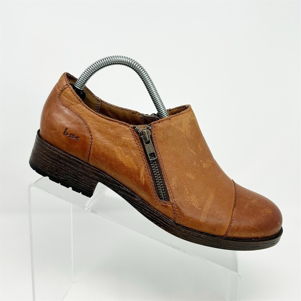 b.o.c. Born Concepts Ankle Booties Brown Cognac Double Zip Cap Toe Size 9.5